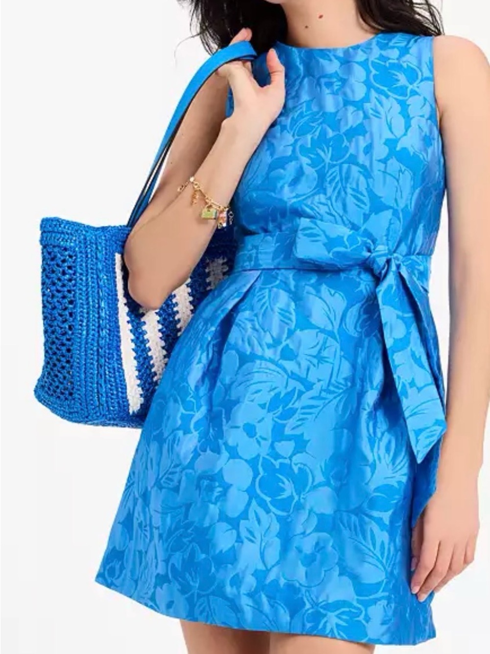 Small Kate Spade Alice Tropical Foliage Bright Blue Floral Brocade Dress - Picture 2 of 14